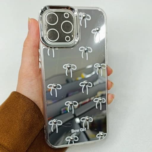 گارد گوشی Iphone 13 pro max طرح آیینه ای فانتزی پاپیون رنگ سفید آیفون 13 پرو مکس قاب و کاور