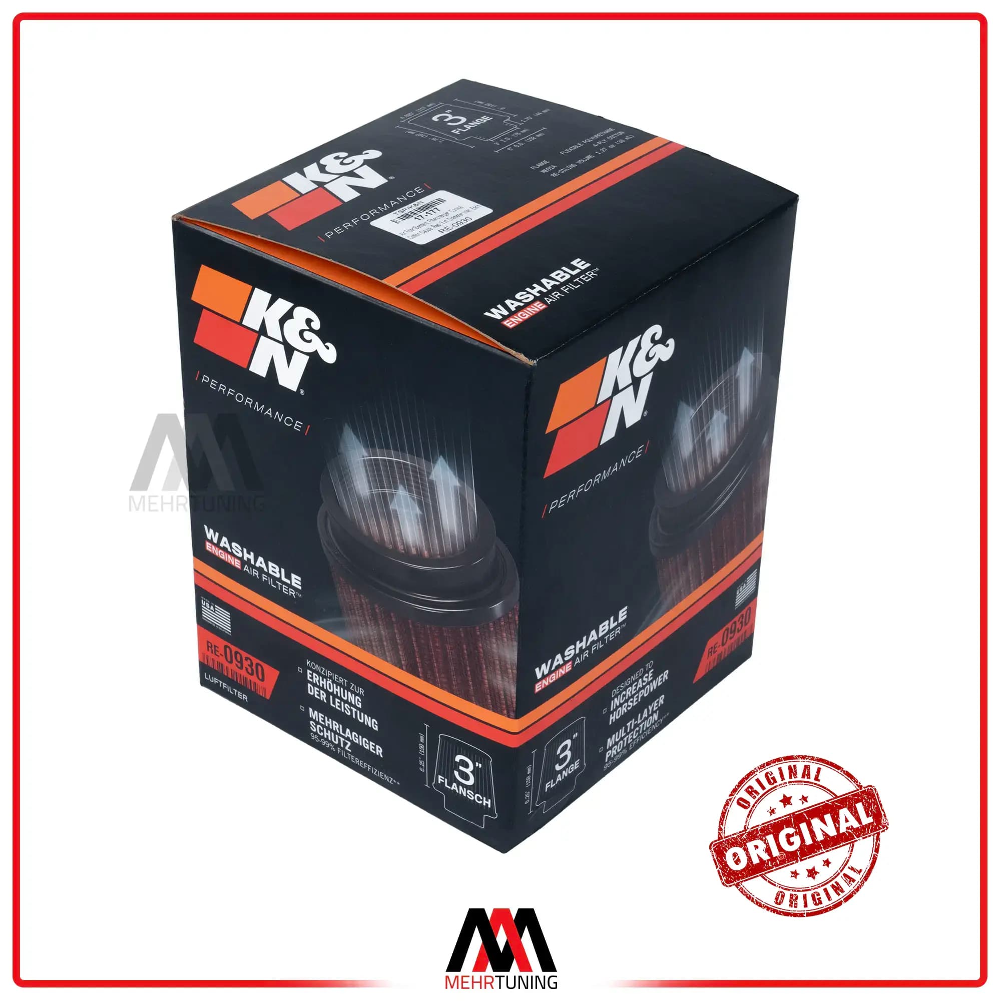 فیلتر هوای اسپرت k&n اورجینال سایز استاندارد کد Re-0930 — تصویر ۴