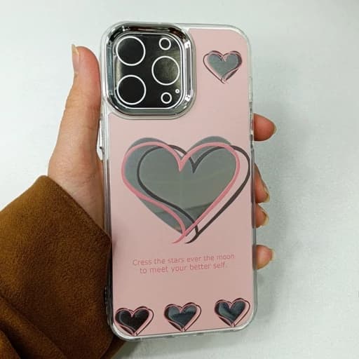 گارد گوشی Iphone 14 pro max طرح آیینه ای فانتزی قلبی رنگ صورتی آیفون 14 پرو مکس قاب و کاور