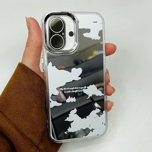 گارد گوشی Iphone 16 طرح آیینه ای مدل ابری رنگ سفید آیفون 16 نرمال قاب و کاور