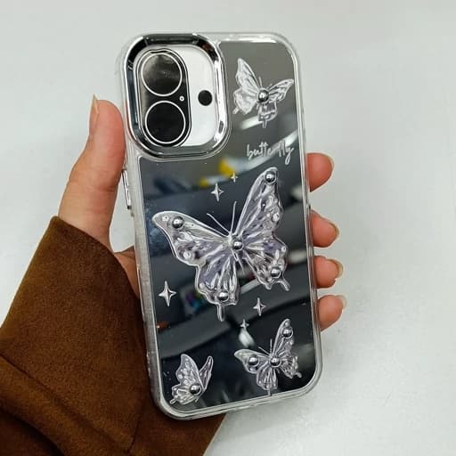 گارد گوشی Iphone 16 طرح آیینه ای مدل پروانه ای نگین دار آیفون 16 نرمال قاب و کاور