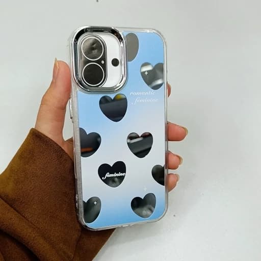 گارد گوشی Iphone 16 طرح آیینه ای مدل قلب رنگ آبی آیفون 16 نرمال قاب و کاور