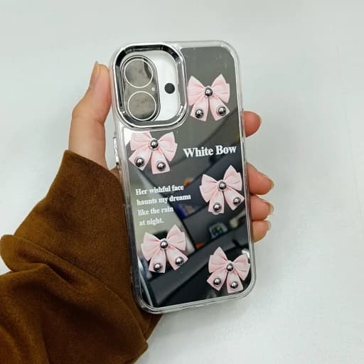 گارد گوشی Iphone 16 طرح آیینه ای مدل پاپیون رنگ صورتی نگین دار آیفون 16 نرمال قاب و کاور