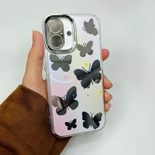 گارد گوشی Iphone 16 طرح آیینه ای مدل پروانه هفت رنگ آیفون 16 نرمال قاب و کاور