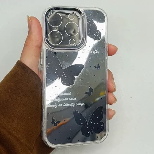 گارد گوشی Iphone 16 pro طرح آیینه ای پروانه ای رنگ مشکی آیفون 16 پرو قاب و کاور