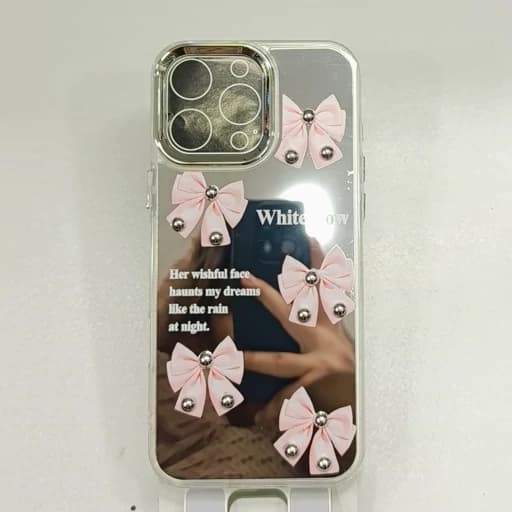 گارد گوشی Iphone 16 pro max طرح آیینه ای پاپیون نگین دار رنگ صورتی آیفون 16 پرو مکس قاب و کاور