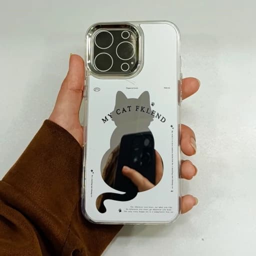گارد گوشی Iphone 16 pro max طرح آیینه ای فانتزی گربه ای رنگ سفید آیفون 16 پرو مکس قاب و کاور