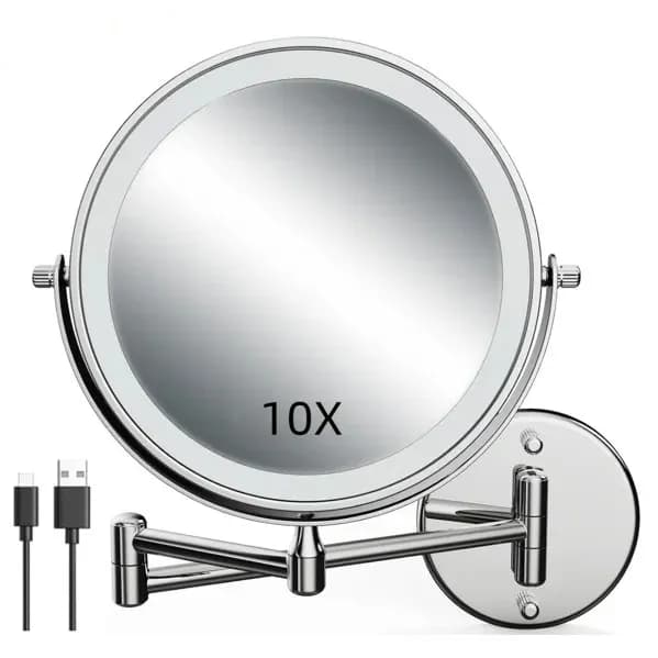 آینه اصلاح بازویی چراغ داراستیل گرد ترونی terroni کد 880 رنگ کروم بزرگنمایی ×10
