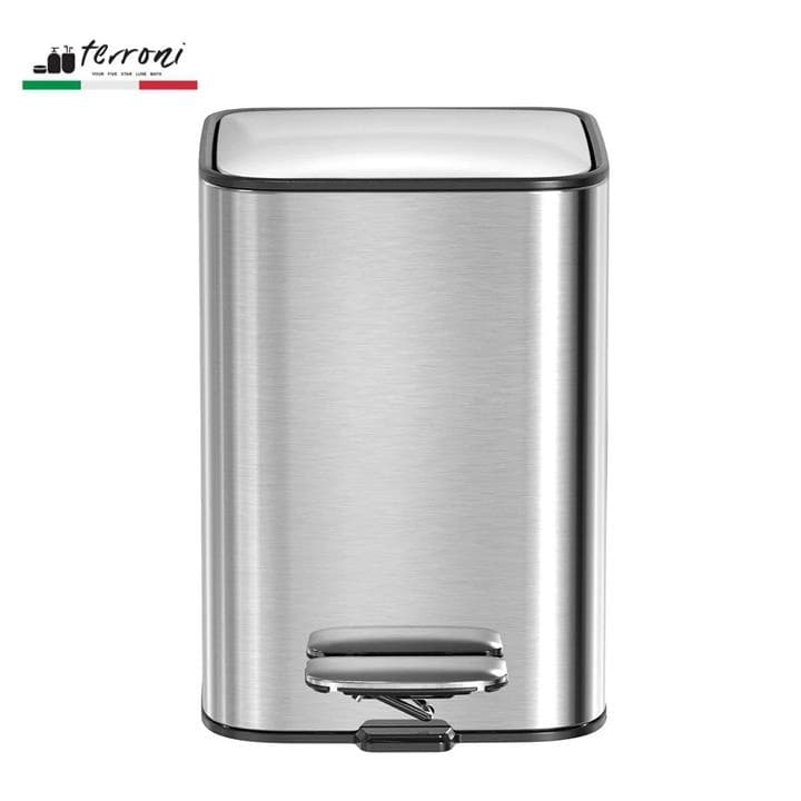 سطل توالت چهارگوش 18 لیتر ترونی terroni کد 853 رنگ کروم مات