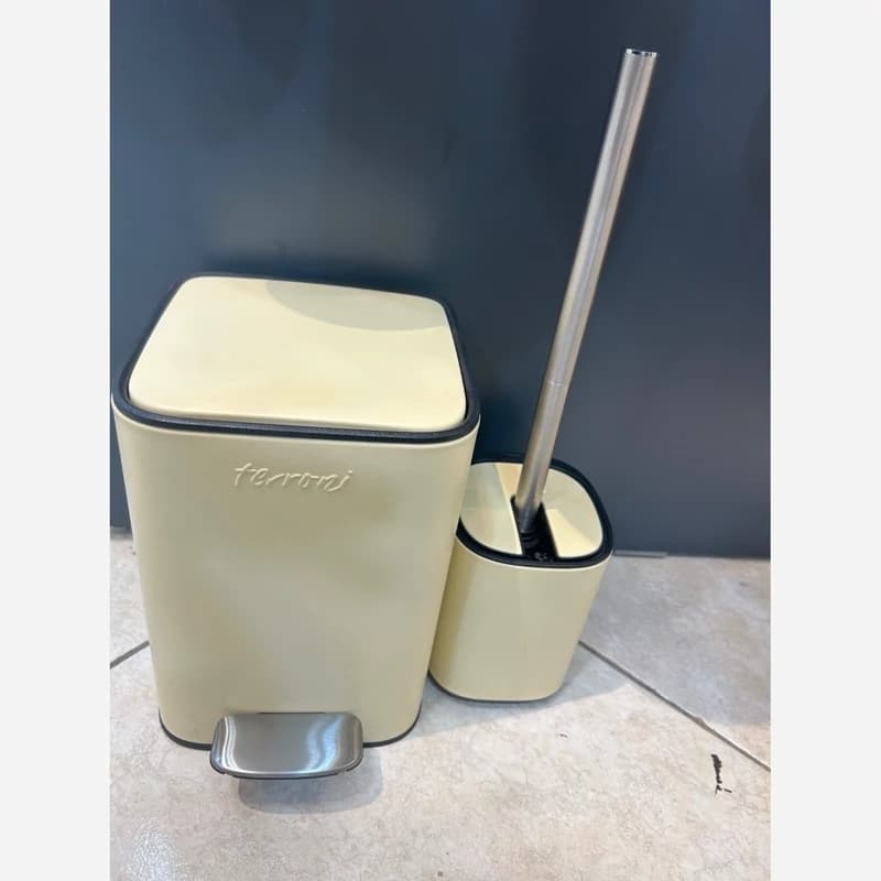 ست سطل و فرچه توالت گرد 3 لیتر ترونی terroni مدل بارابانتیا BRABANTIA کد 853 رنگ وانیلی