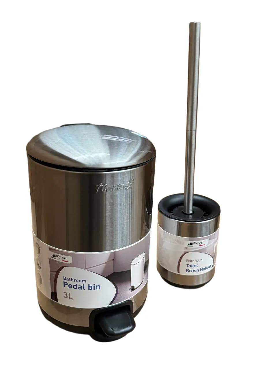 ست سطل و فرچه توالت گرد 3 لیتر ترونی terroni مدل بارابانتیا BRABANTIA کد 855 رنگ خشدار