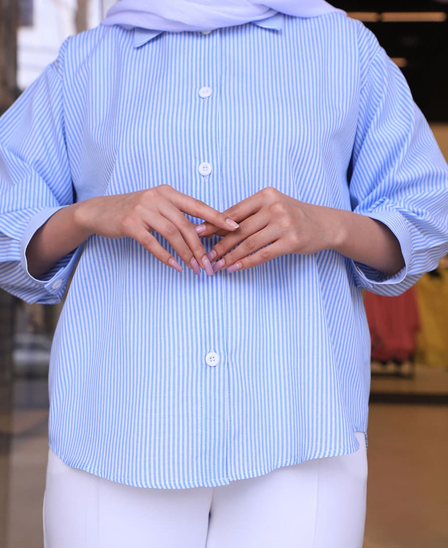 شومیز | راه راه کد 1062– آبی روشن — تصویر ۴