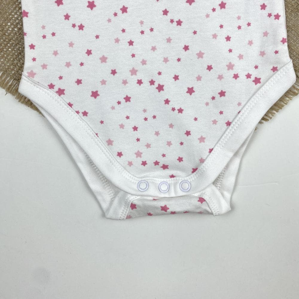 بادی دخترانه آستین کوتاه طرح ستاره ای یقه گرد سفید رنگ – 6-9 ماه — تصویر ۴