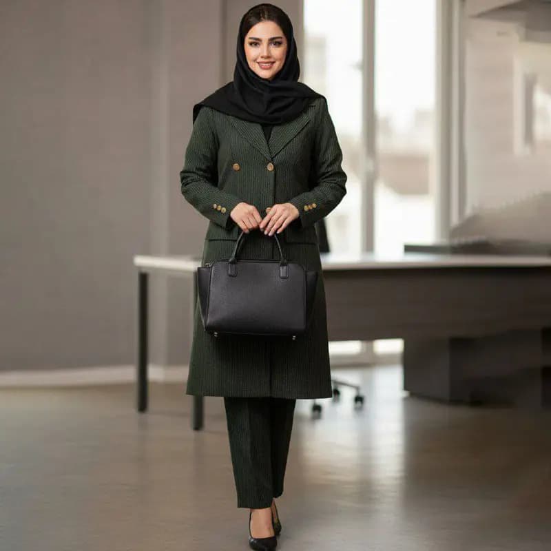 ست اداری زنانه دیپلمات شیک و با کیفیت – مانتو شلوار رسمی فوق‌العاده با دوخت مزونی