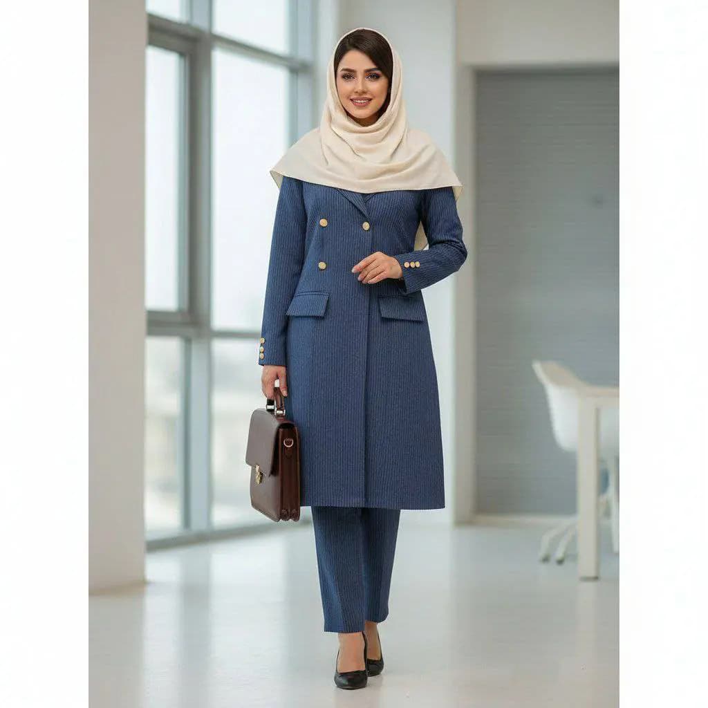 ست اداری زنانه دیپلمات شیک و با کیفیت – مانتو شلوار رسمی فوق‌العاده با دوخت مزونی — تصویر ۲