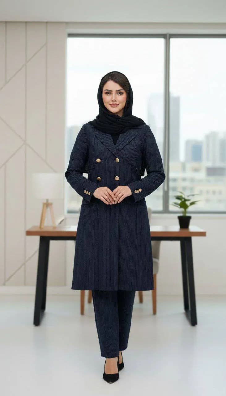 ست اداری زنانه دیپلمات شیک و با کیفیت – مانتو شلوار رسمی فوق‌العاده با دوخت مزونی — تصویر ۳