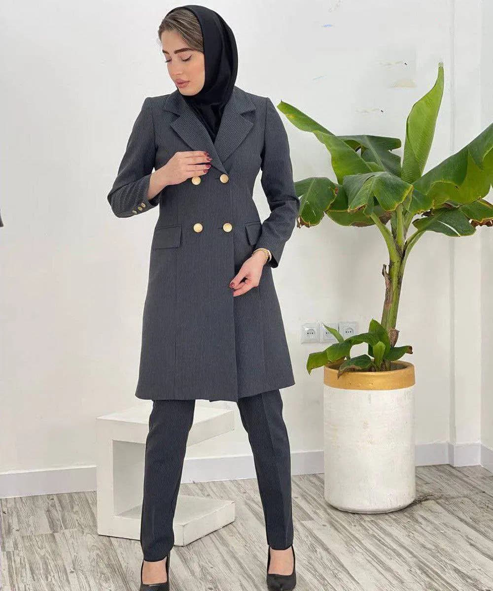ست اداری زنانه دیپلمات شیک و با کیفیت – مانتو شلوار رسمی فوق‌العاده با دوخت مزونی — تصویر ۵