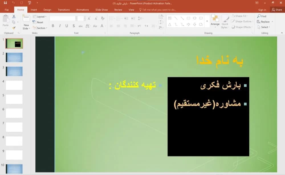 پاورپوینت بارش فکری – روش تدریس غیر مستقیم (مشاوره ای)