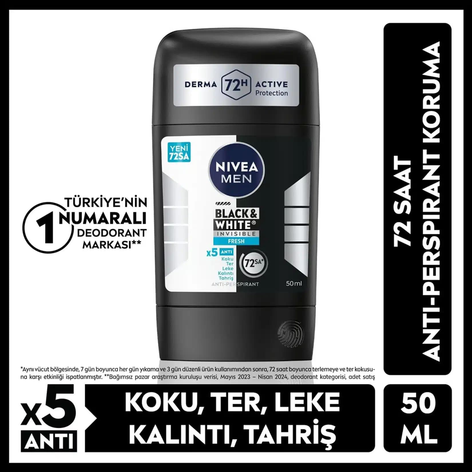 استیک ضد تعریق مردانه نیوآ سری Black And White مدل Fresh | حجم 50 میل — تصویر ۲