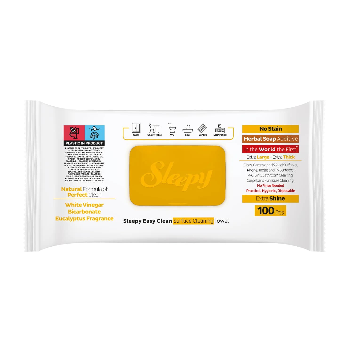 دستمال مرطوب اسلیپی Sleepy زرد مدل Easy Clean | بسته 100 عددی — تصویر ۳