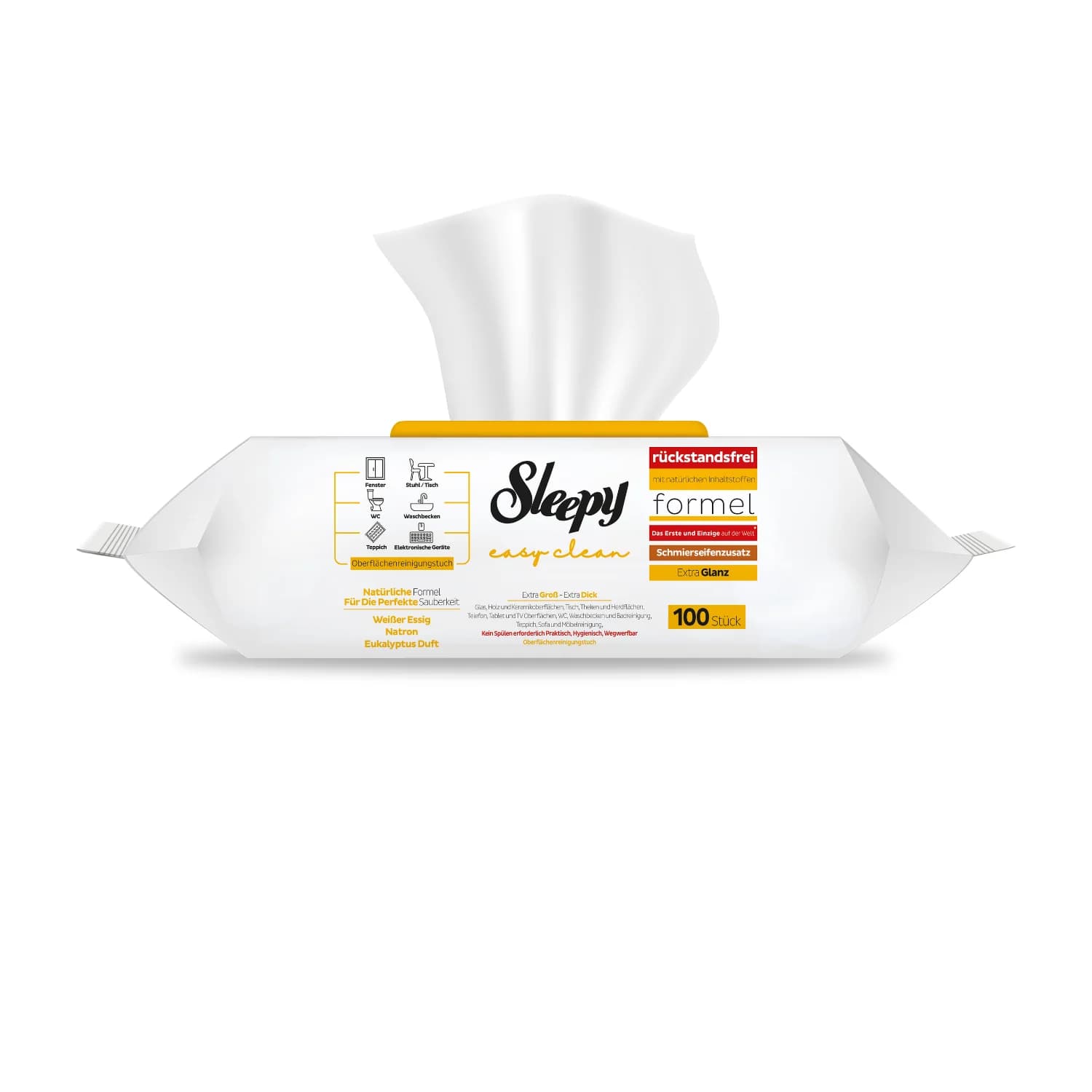 دستمال مرطوب اسلیپی Sleepy زرد مدل Easy Clean | بسته 100 عددی — تصویر ۲