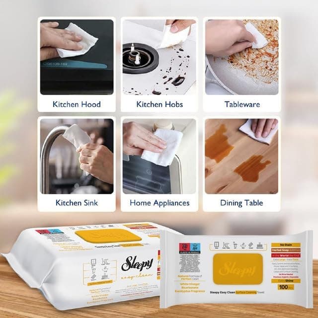 دستمال مرطوب اسلیپی Sleepy زرد مدل Easy Clean | بسته 100 عددی — تصویر ۶