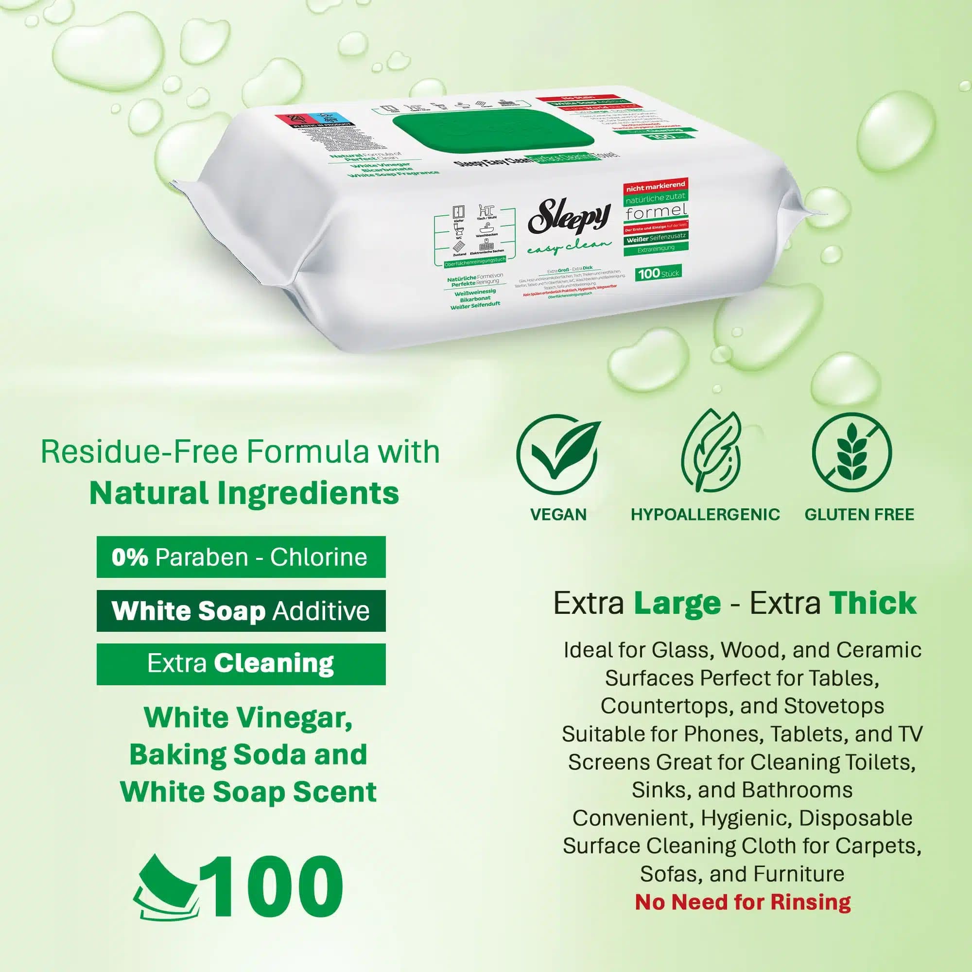 دستمال مرطوب اسلیپی Sleepy سبز مدل Easy Clean | بسته 100 عددی — تصویر ۵