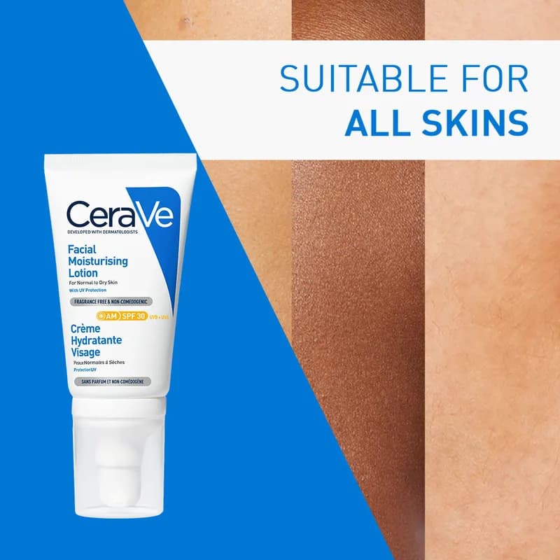 لوسیون مرطوب کننده و ضد آفتاب سراوی CeraVe مدل Facial Moisturizing Lotion – با SPF 30 – مناسب پوستهای نرمال تا خشک | حجم 52 میلیلیتر — تصویر ۴