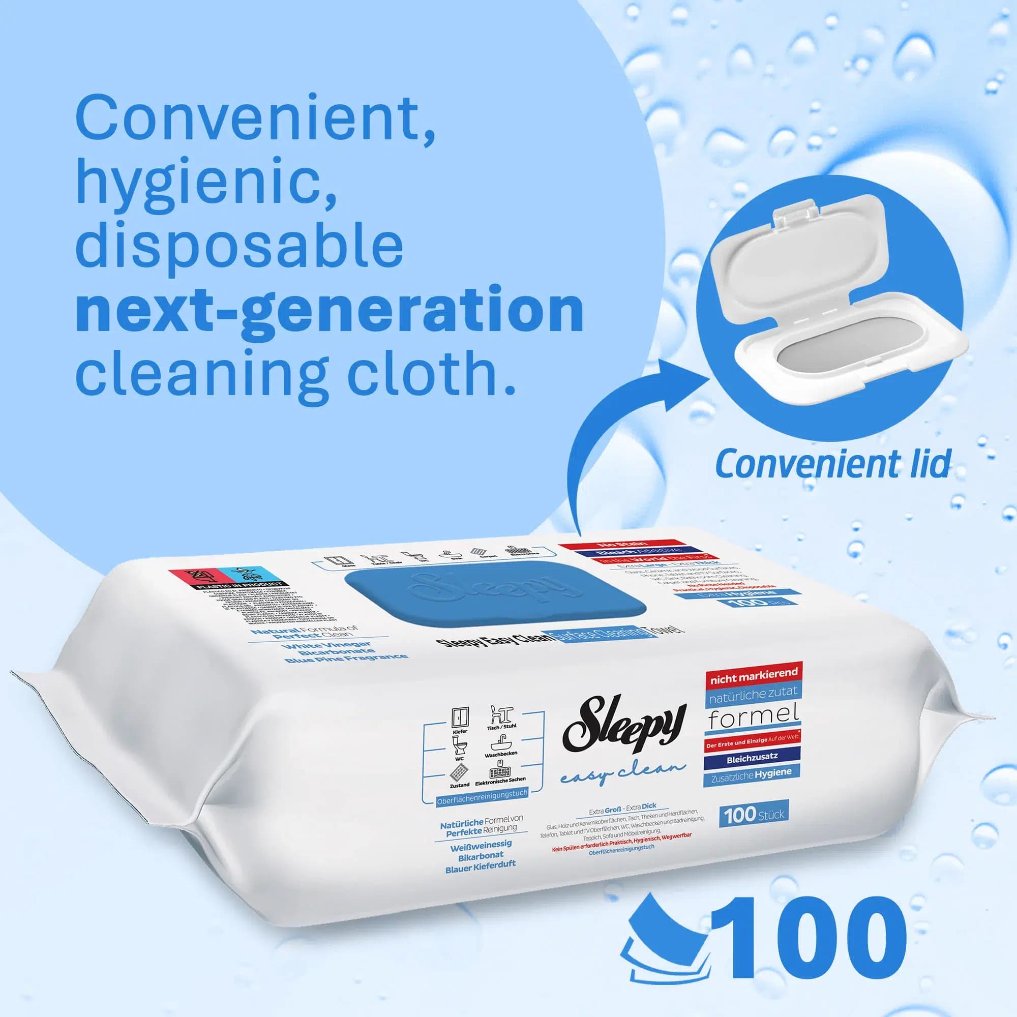 دستمال مرطوب اسلیپی Sleepy آبی مدل Easy Clean | بسته 100 عددی — تصویر ۲