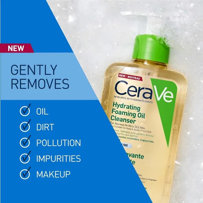 فوم شستشو روغنی و آبرسان سراوی CeraVe مدل Hydrating Foaming Oil Cleanser – مناسب پوست‌های نرمال تا خیلی خشک | حجم 473 میلی‌لیتر — تصویر ۳