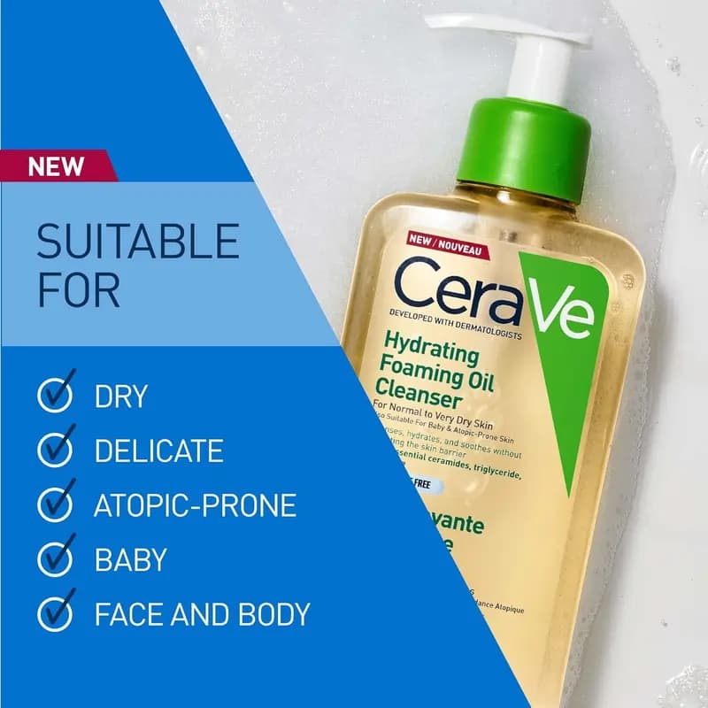 فوم شستشو روغنی و آبرسان سراوی CeraVe مدل Hydrating Foaming Oil Cleanser – مناسب پوست‌های نرمال تا خیلی خشک | حجم 473 میلی‌لیتر — تصویر ۶