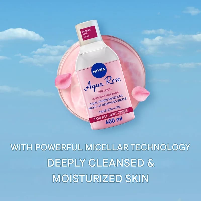میسلار واتر دو فاز گل رز نیوآ مدل Aqua Rose | حجم 400 میلیلیتر — تصویر ۴