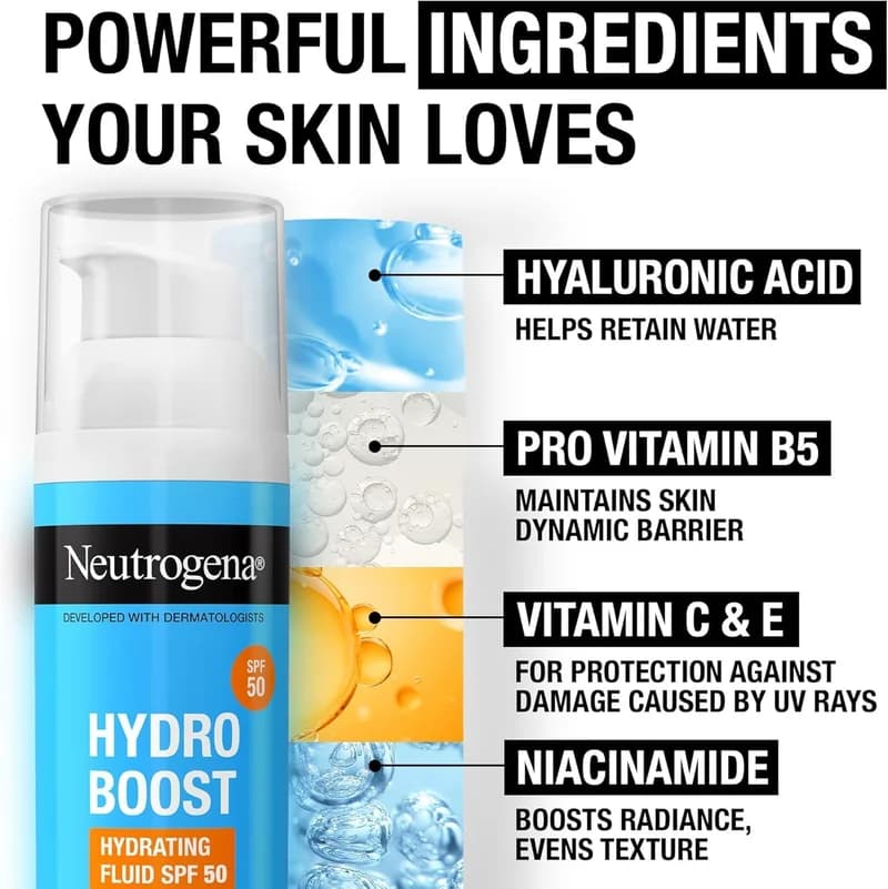 ضد آفتاب فلوئیدی نوتروژینا مدل Hydro Boost با +SPF 50 | حجم 50 میل — تصویر ۵