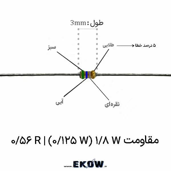 `مقاومت 1/8 وات 0.56 اهم ( 1/8W 0.56R ) پک 100 عددی