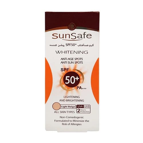 کرم ضد آفتاب روشن كننده SPF50 مناسب انواع پوست رنگ بژ روشن ۵۰ میل سان سیف — تصویر ۲
