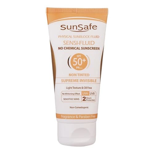 فلوئید ضد آفتاب فیزیکال SPF50 بی رنگ مناسب پوست حساس ۵۰ میل سان سیف