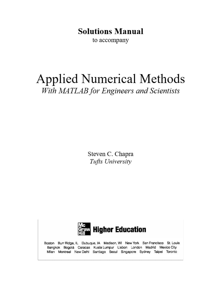 کتاب Solutions Manual to Accompany Applied Numerical Methods with MATLAB (راهنمای حل مسائل روش‌های عددی کاربردی با متلب) نسخه انگلیسی PDF | استیون سی. چاپرا