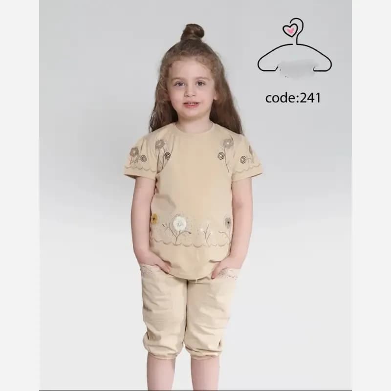 ست تاپ و شلوارک دخترانه پنبه لاکرا و کتان سایز 40 تا 55 — تصویر ۲