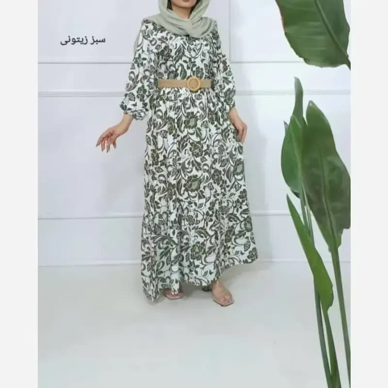 پیراهن ساحلی نخی فلور زمینه سفید فری سایز (38 تا 48) بدون بدن نما — تصویر ۱۲