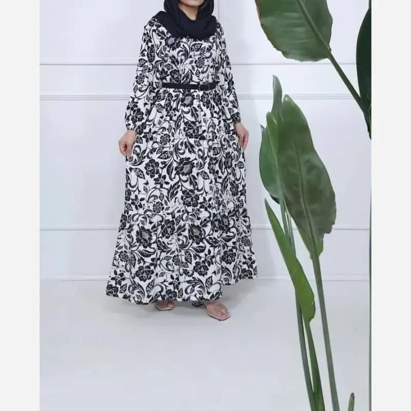 پیراهن ساحلی نخی فلور زمینه سفید فری سایز (38 تا 48) بدون بدن نما — تصویر ۹