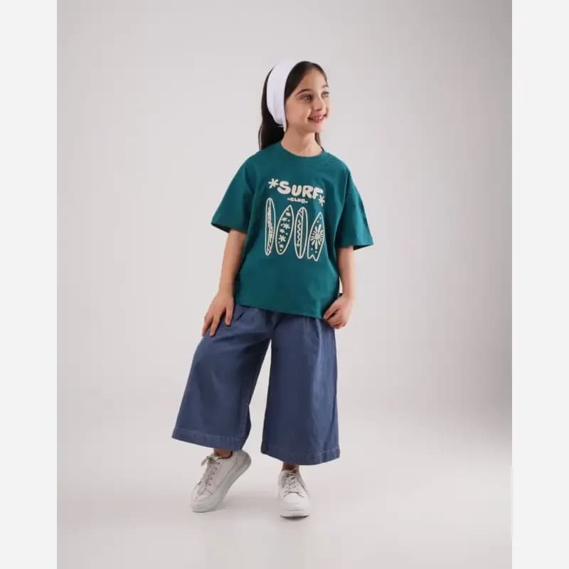 ست دو تکه مادر و دختری تیشرت و شلوار جین واید طرح سرف — تصویر ۷