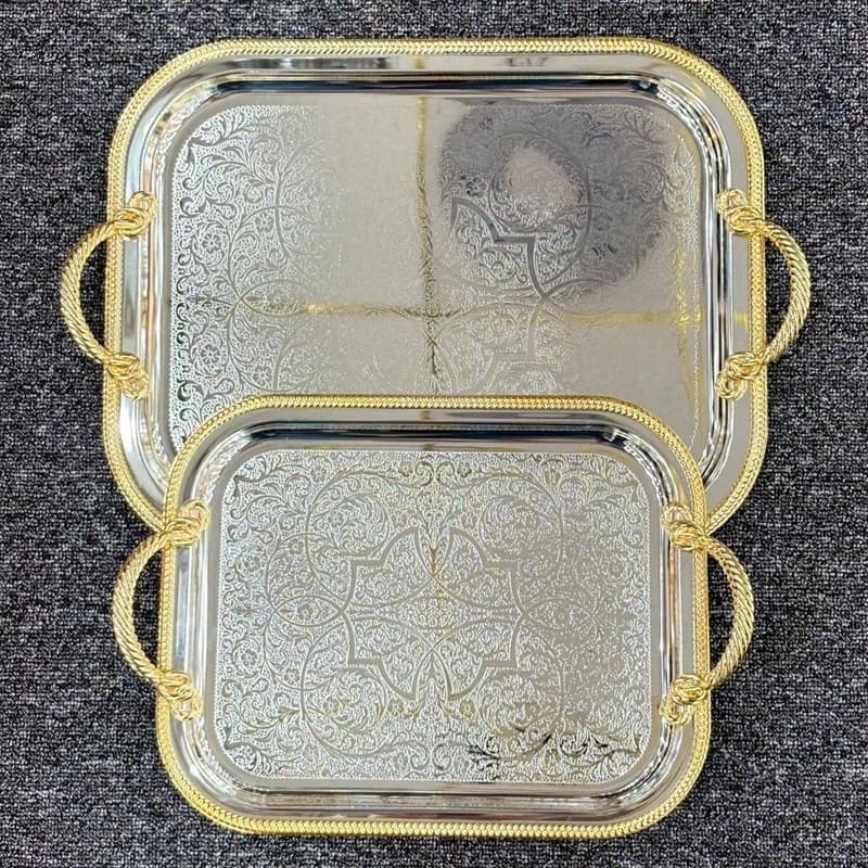 سینی جفتی مستطیل سیلور طلایی 865