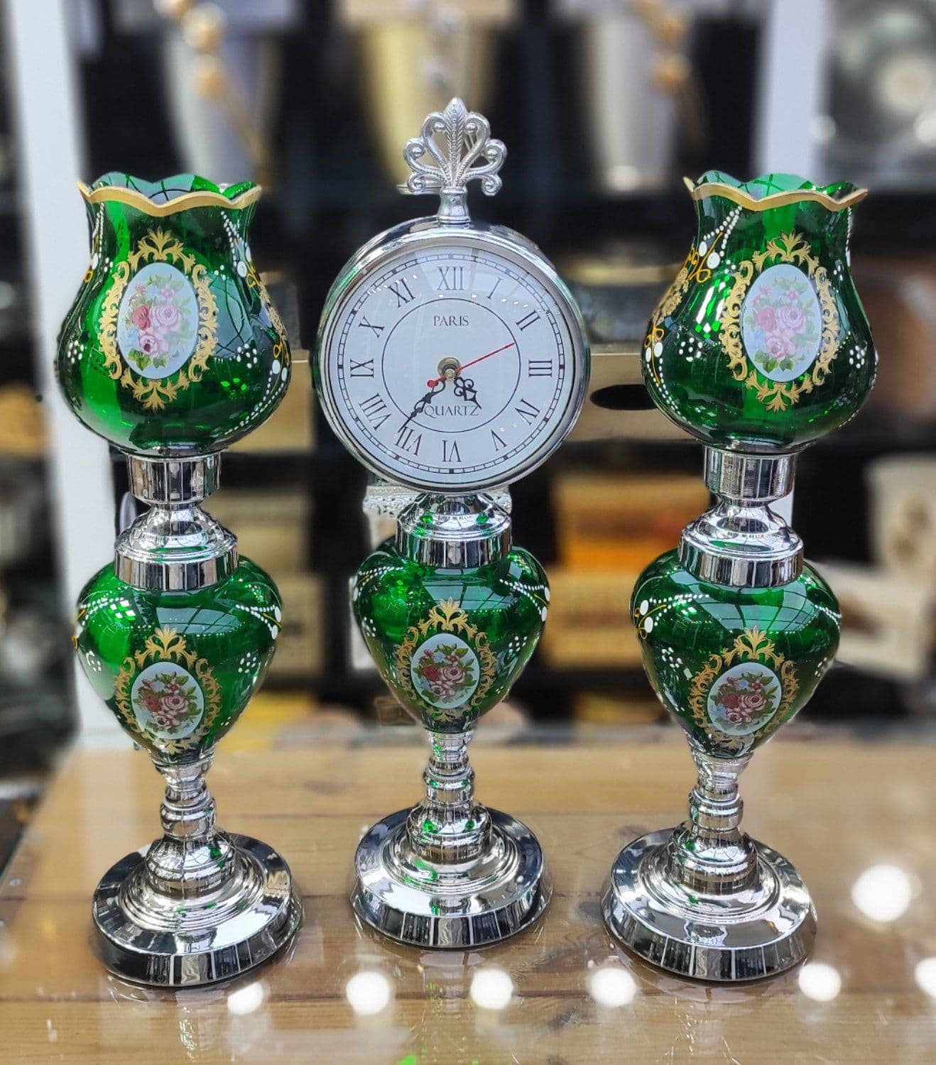 ست ساعت و شمعدان گلدار سبز سیلور 302021 — تصویر ۲