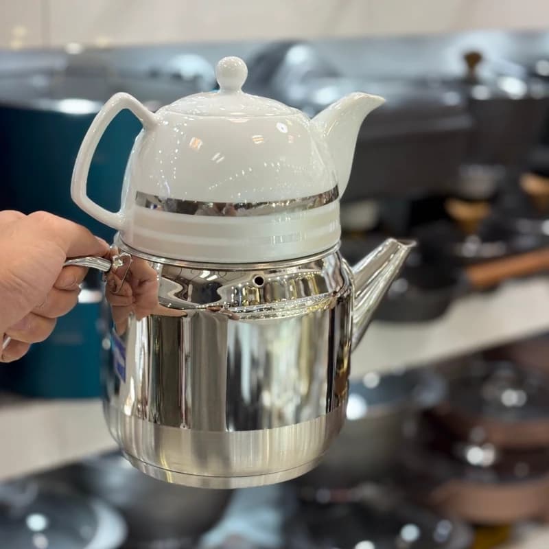 کتری قوری استیل لوله ای دسته دار یونیک — تصویر ۲