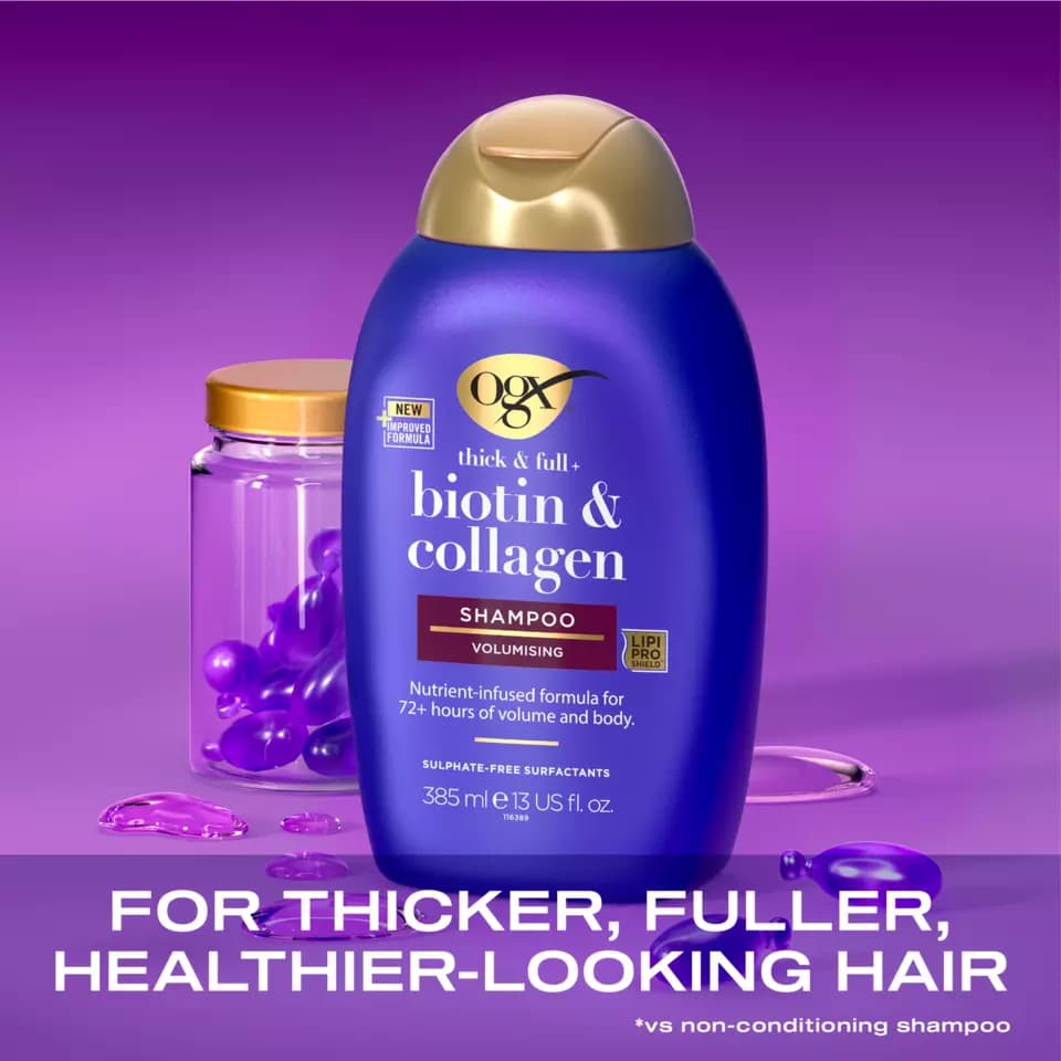 شامپو او جی ایکس OGX بنفش بیوتین کلاژن 385ML — تصویر ۶