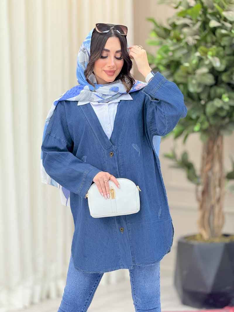 مانتو جین ترکیبی جلو دکمه کد 6609