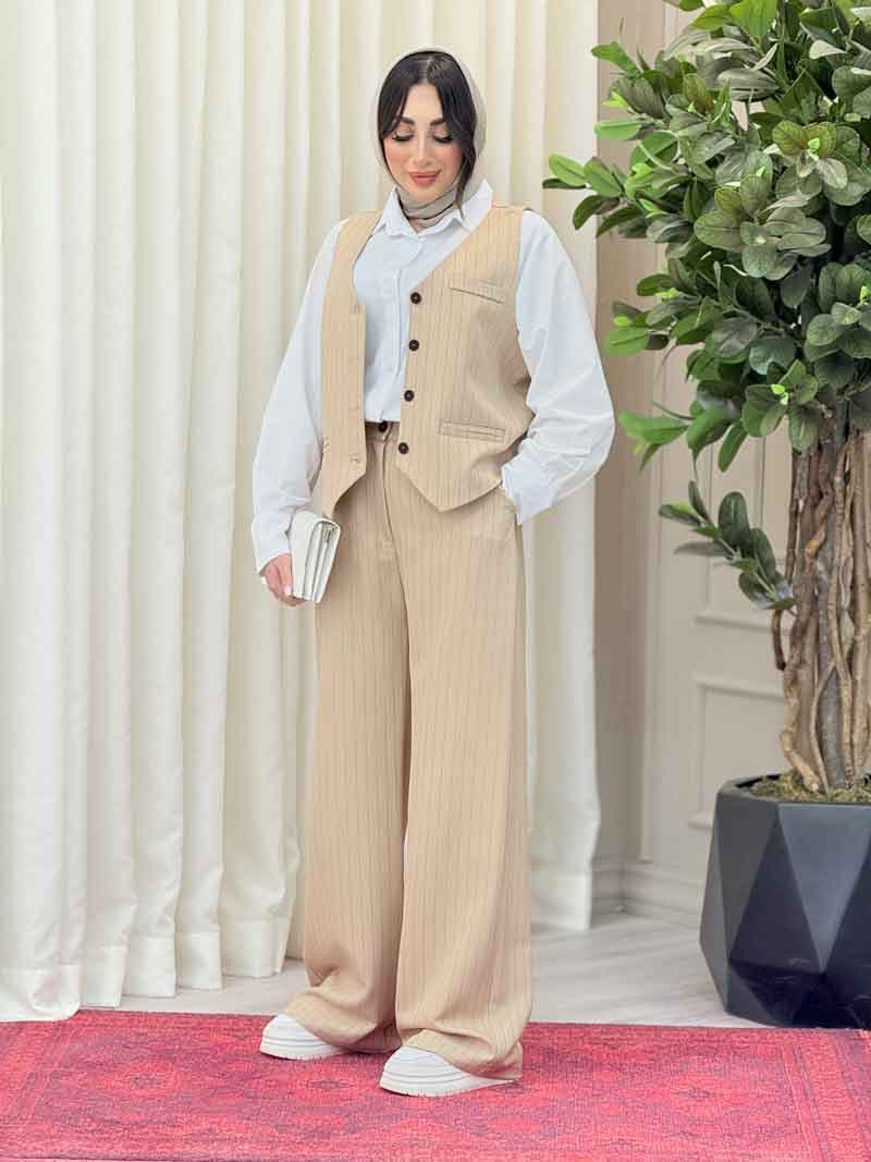 ست دو تکه جلیقه و شلوار راه راه کد 6239 — تصویر ۳