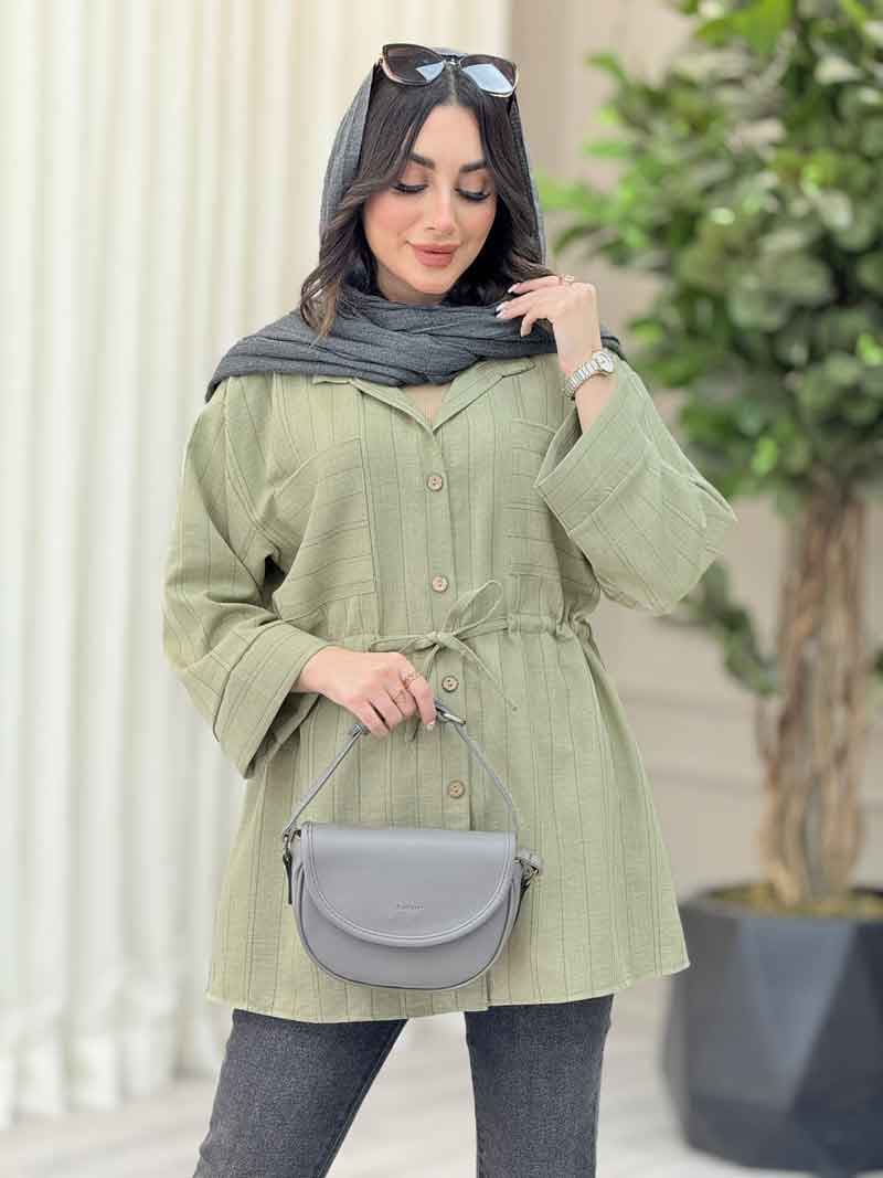 مانتو دو جیب کمرگت راه راه کد 6557 — تصویر ۴