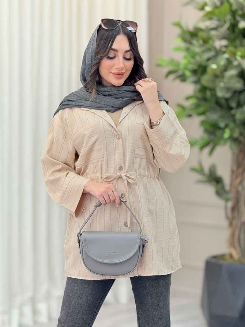 مانتو دو جیب کمرگت راه راه کد 6557 — تصویر ۷