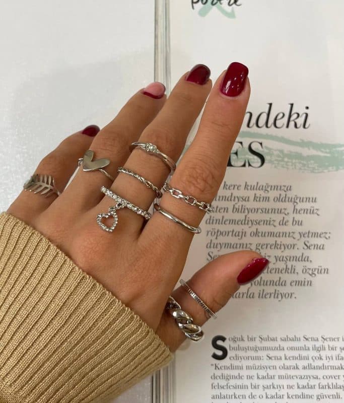 پک انگشتر قلب نگینی نقره ای